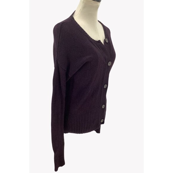 Ann Taylor Loft Womens Purple Merino Wool Blend Button-Front Cardigan Sweater Si - Picture 2 of 6